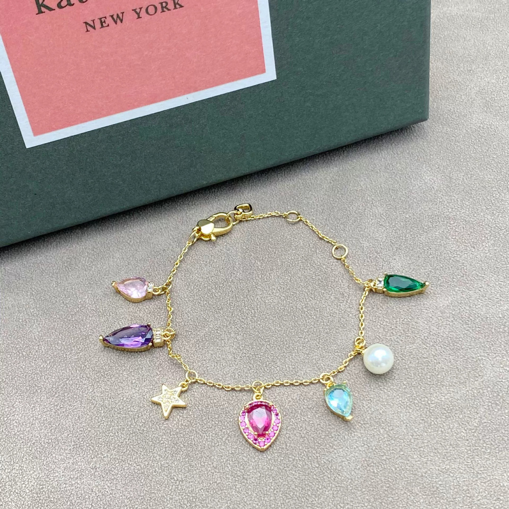 kate spade Faceted Zircon Pearl Drop Star Colorful Bracelet